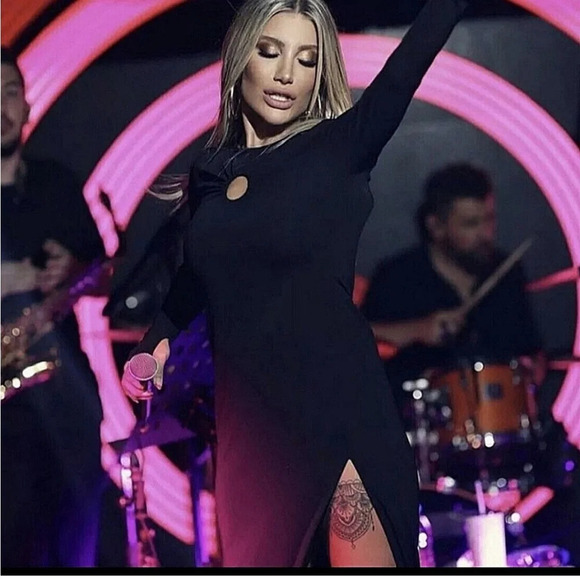 Zara Cut Out Black Open Back Keyhole Dress Maxi Slit S Long Sleeve - Picture 2 of 14